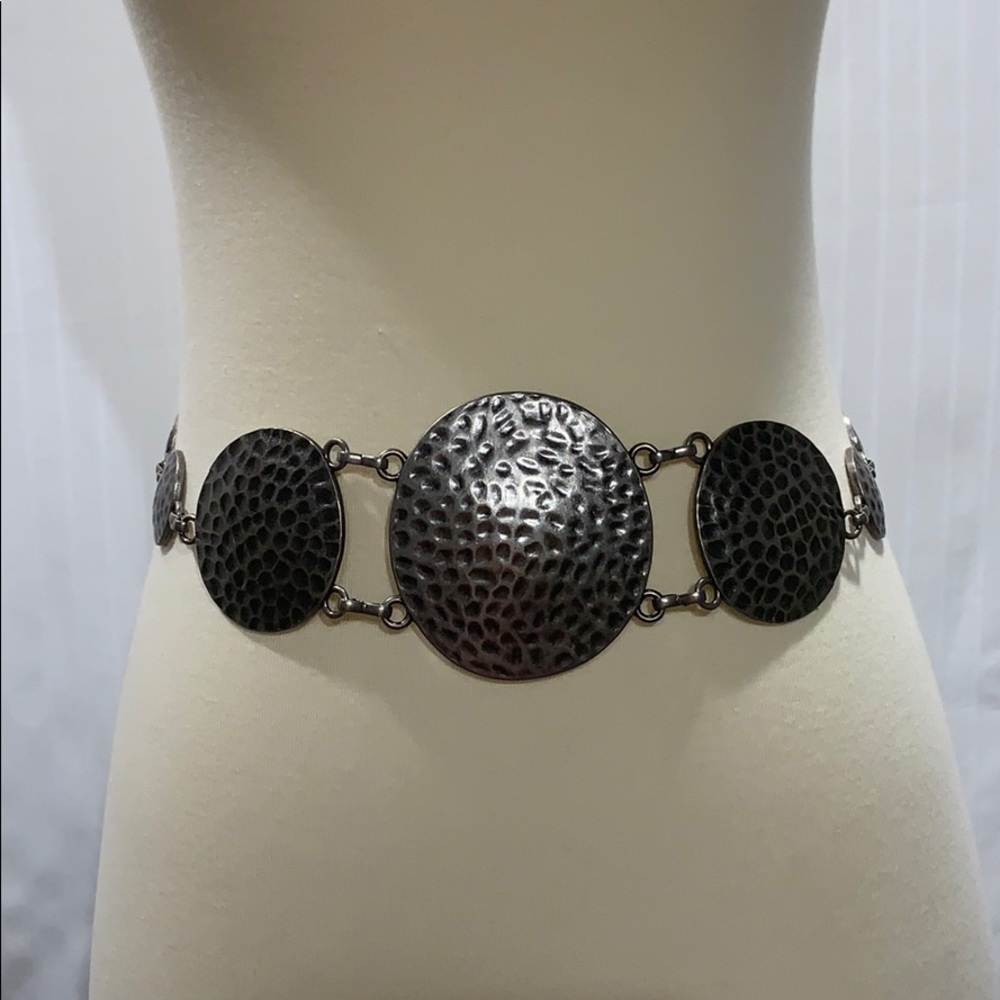 Pewter Toned Hammered Metal Belt